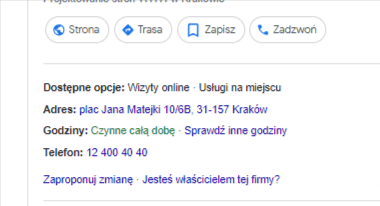 informacje o firmie w Google