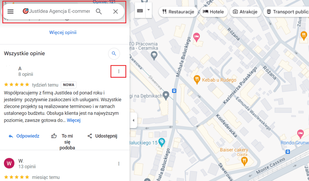 zgłaszanie opinii w wizytówce Google