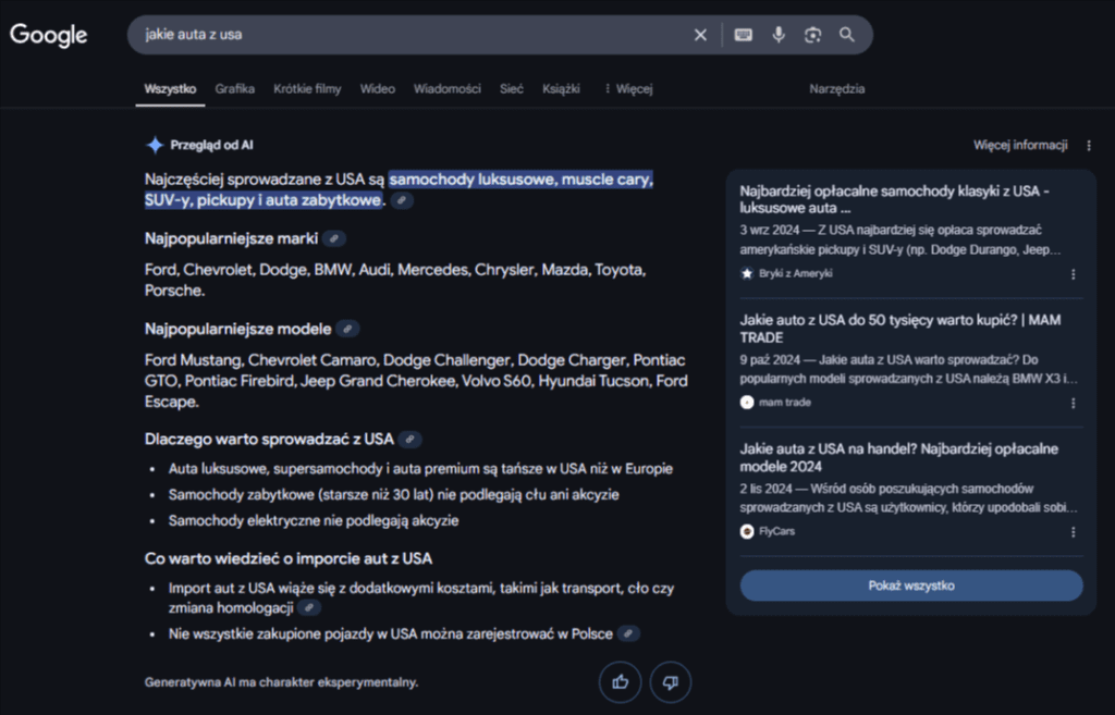 Wyniki z AI Overview