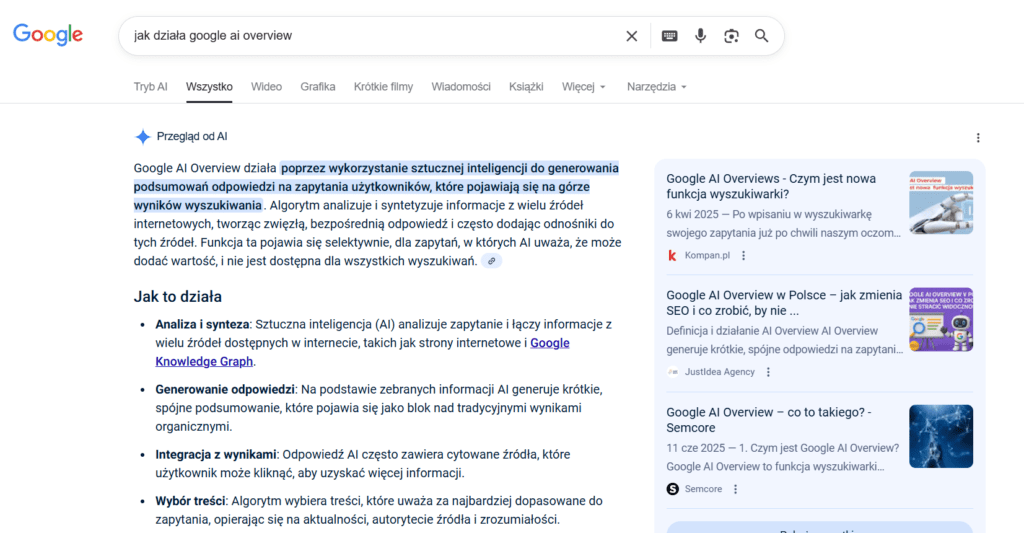 wyniki AI Overviews