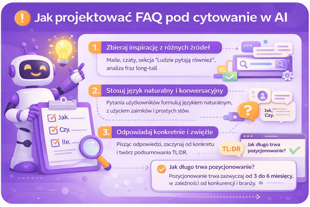 Jak projektować FAQ pod cytowanie w AI