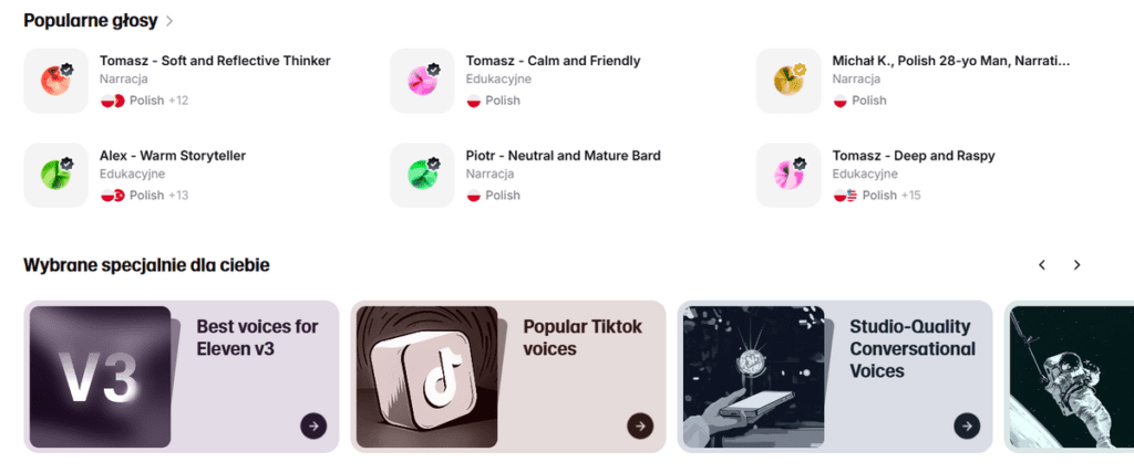 Wybór głosu i ustawienia parametrów