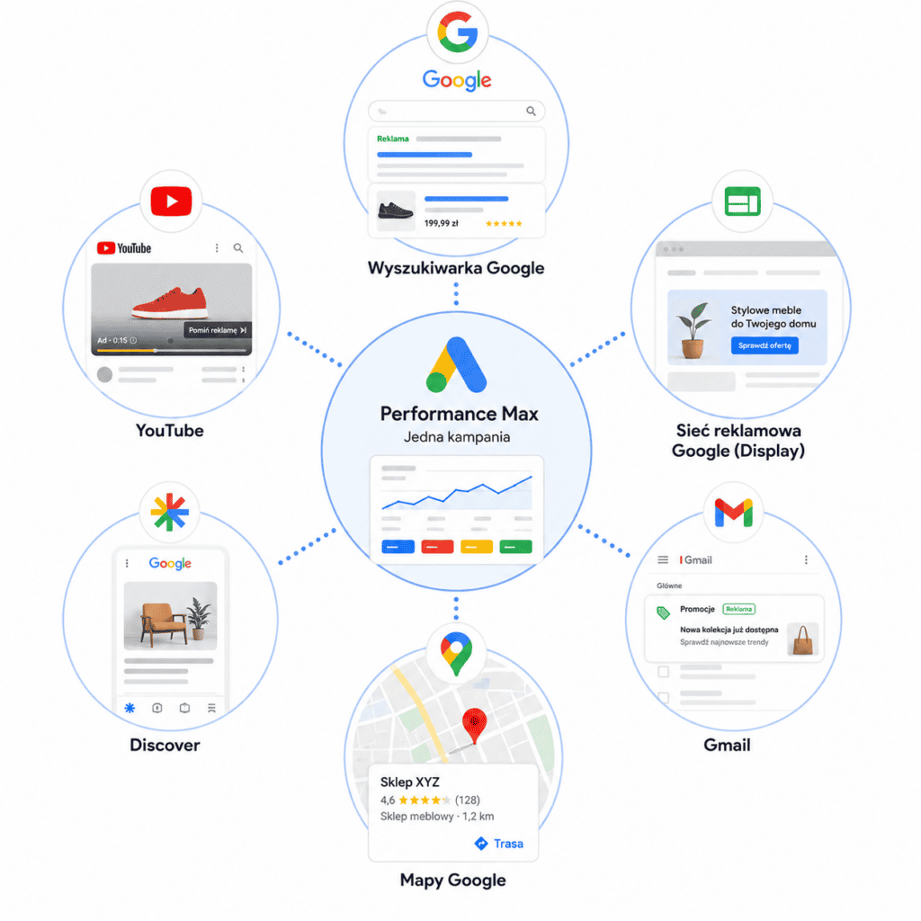 Google Ads Performance Max - w jakich kanałach się wyświetla